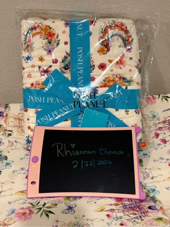 Posh Peanut Other - Posh Peanut Rainbow Floral Quilted Baby Blanket - White, Teal, Multicolor